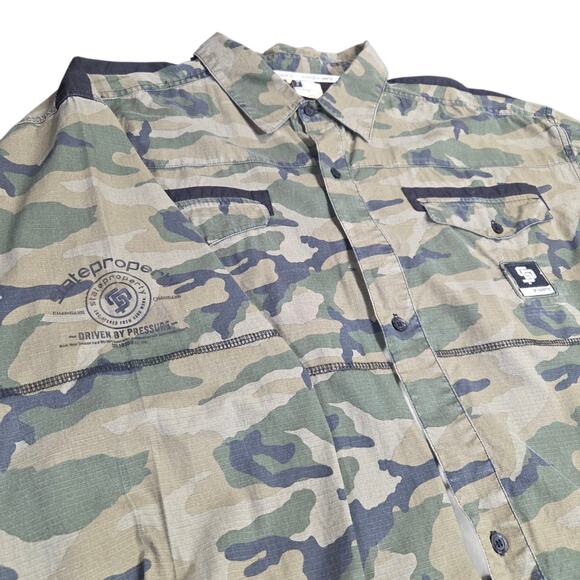 Vtg Y2K State Property Rocawear Camo Button Up Shirt Hip Hop Y2K 90's Sz 4X - Picture 6 of 15